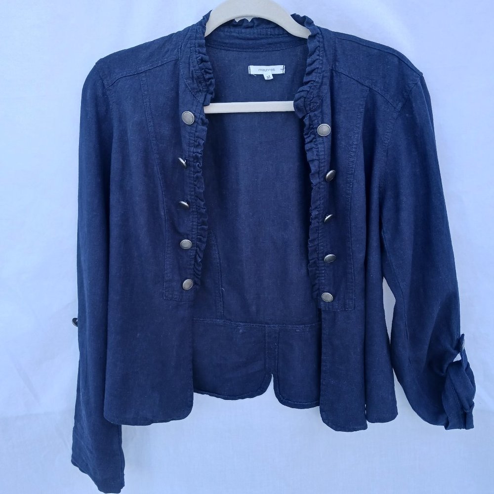 Maurices Blue Open Button Ruffle Jacket Size Medium